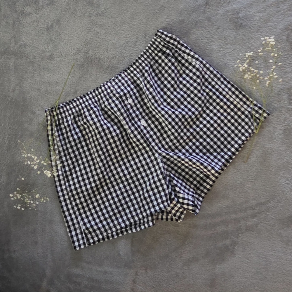 High Waist Black and White Checkered Women Shorts